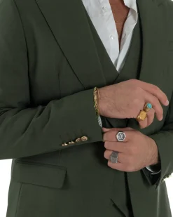 Abito uomo vestito monopetto 3 pezzi panciotto bottoni oro verde militare GIOSAL-AE1226A