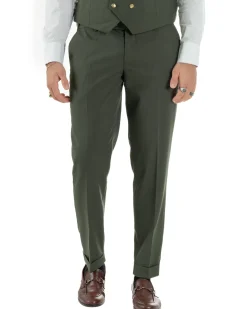 Abito uomo vestito monopetto 3 pezzi panciotto bottoni oro verde militare GIOSAL-AE1226A