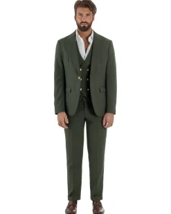 Abito uomo vestito monopetto 3 pezzi panciotto bottoni oro verde militare GIOSAL-AE1226A