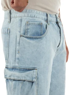 Bermuda cargo uomo pantaloncini con tasconi cinque tasche denim chiaro GIOSAL-PC2051A