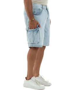 Bermuda cargo uomo pantaloncini con tasconi cinque tasche denim chiaro GIOSAL-PC2051A