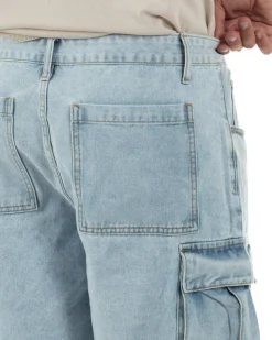Bermuda cargo uomo pantaloncini con tasconi cinque tasche denim chiaro GIOSAL-PC2051A