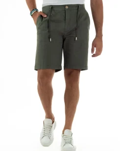 Bermuda Chino Cotone Raso Tasche America Basic Verde PC2025A