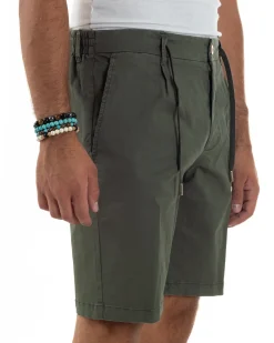 Bermuda Chino Cotone Raso Tasche America Basic Verde PC2025A