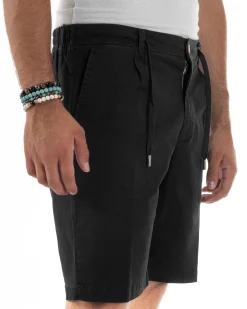 Bermuda Chino Cotone Raso Tasche America Basic Nero PC2024A