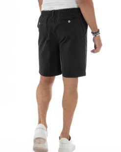 Bermuda Chino Cotone Raso Tasche America Basic Nero PC2024A