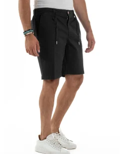 Bermuda Chino Cotone Raso Tasche America Basic Nero PC2024A
