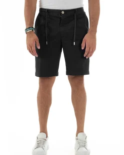Bermuda Chino Cotone Raso Tasche America Basic Nero PC2024A