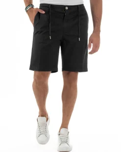 Bermuda Chino Cotone Raso Tasche America Basic Nero PC2024A