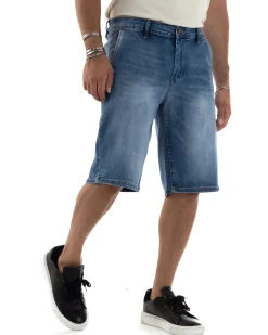 Bermuda Jeans Pantaloncini Uomo Wide Leg Tasche America Denim Medio PC1963A