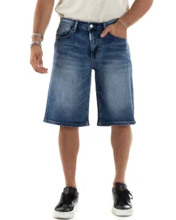 Bermuda Jeans Pantaloncini Uomo Wide Leg Denim Medio PC1964A