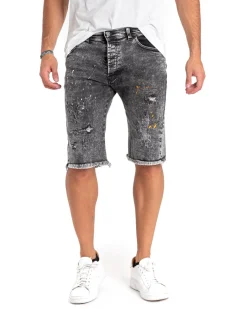 Bermuda Jeans Pantaloncino Uomo Denim Grigio Schizzato Cinque Tasche GIOSAL-PC1820A