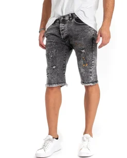 Bermuda Jeans Pantaloncino Uomo Denim Grigio Schizzato Cinque Tasche GIOSAL-PC1820A