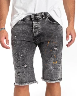 Bermuda Jeans Pantaloncino Uomo Denim Grigio Schizzato Cinque Tasche GIOSAL-PC1820A