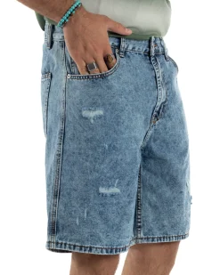 Bermuda Jeans Uomo Baggy Fit Rotture Denim PC1997A
