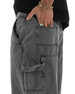 Bermuda Jeans Uomo Carpenter Denim Oversize Nero PC1982A