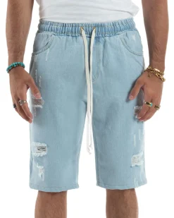 Bermuda jeans uomo pantalaccio rotture regular fit denim chiaro GIOSAL-PC1989A