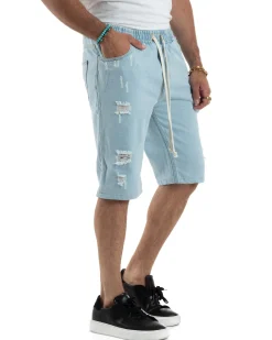 Bermuda jeans uomo pantalaccio rotture regular fit denim chiaro GIOSAL-PC1989A