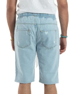 Bermuda jeans uomo pantalaccio rotture regular fit denim chiaro GIOSAL-PC1989A