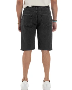Bermuda jeans uomo pantalaccio rotture regular fit denim nero GIOSAL-PC2004A