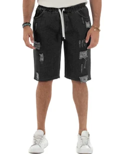 Bermuda jeans uomo pantalaccio rotture regular fit denim nero GIOSAL-PC2004A