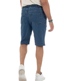 Bermuda jeans uomo pantalaccio rotture regular fit denim scuro GIOSAL-PC2003A