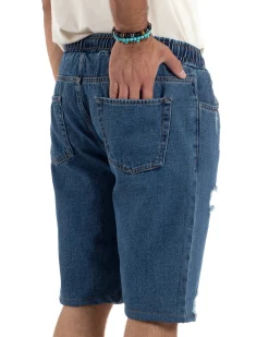 Bermuda jeans uomo pantalaccio rotture regular fit denim scuro GIOSAL-PC2003A