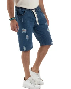 Bermuda jeans uomo pantalaccio rotture regular fit denim scuro GIOSAL-PC2003A