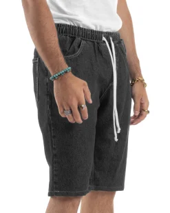Bermuda jeans uomo pantalaccio basic regular fit coulisse denim nero GIOSAL-PC2035A