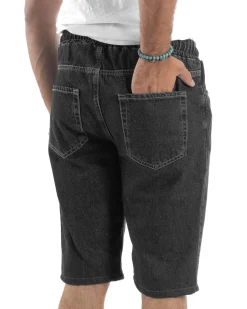 Bermuda jeans uomo pantalaccio basic regular fit coulisse denim nero GIOSAL-PC2035A