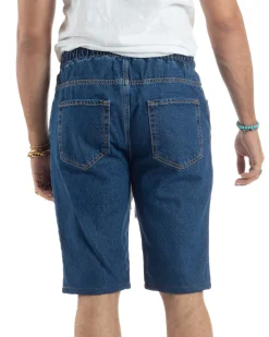 Bermuda jeans uomo pantalaccio basic regular fit coulisse denim scuro GIOSAL-PC1990A