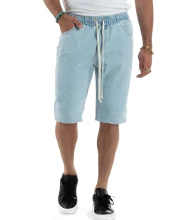 Bermuda jeans uomo pantalaccio basic regular fit coulisse denim chiaro GIOSAL-PC2029A