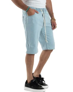 Bermuda jeans uomo pantalaccio basic regular fit coulisse denim chiaro GIOSAL-PC2029A
