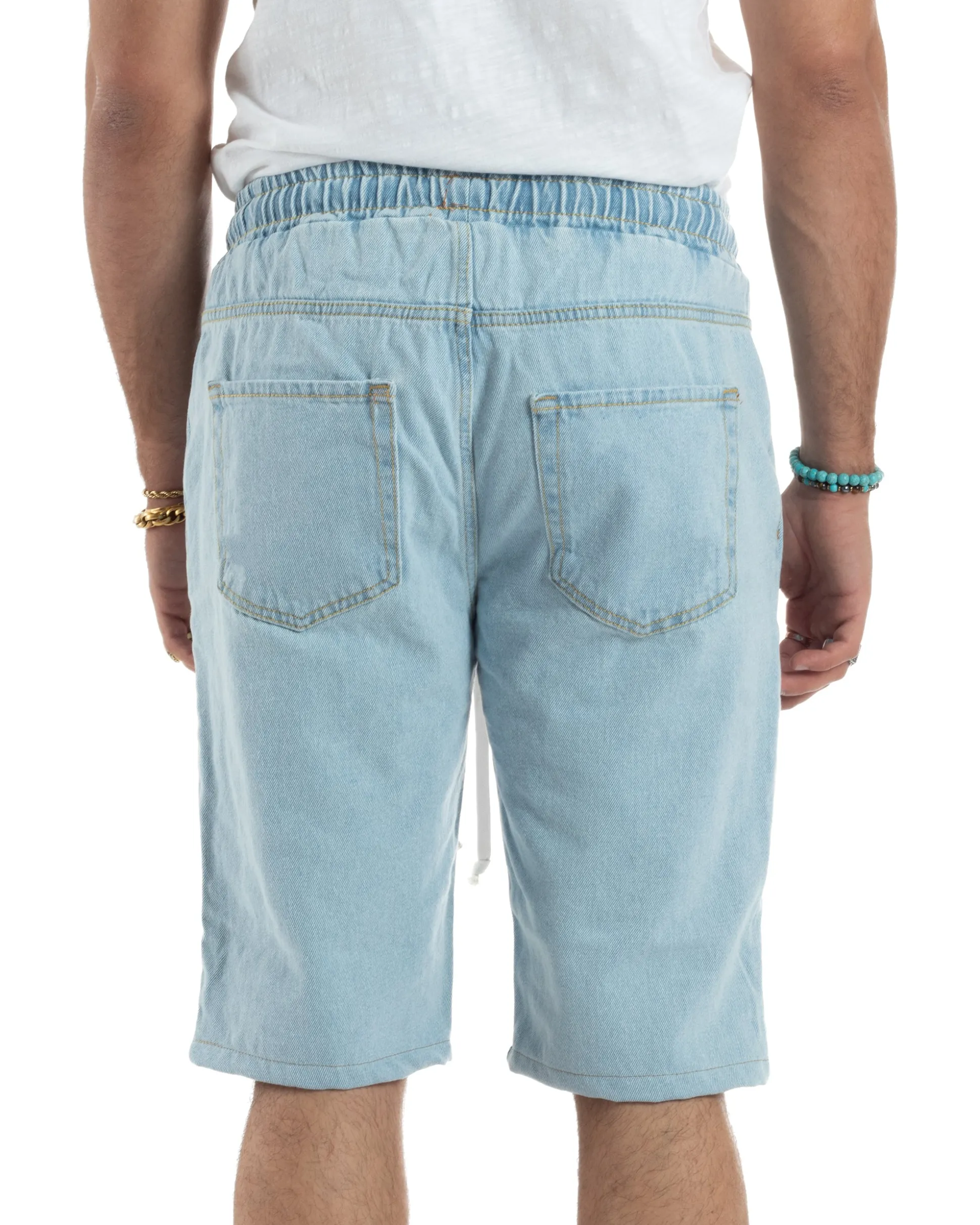 Bermuda jeans uomo pantalaccio basic regular fit coulisse denim chiaro GIOSAL-PC2029A