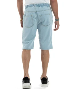 Bermuda jeans uomo pantalaccio basic regular fit coulisse denim chiaro GIOSAL-PC2029A