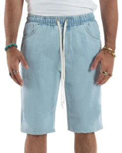 Bermuda jeans uomo pantalaccio basic regular fit coulisse denim chiaro GIOSAL-PC2029A