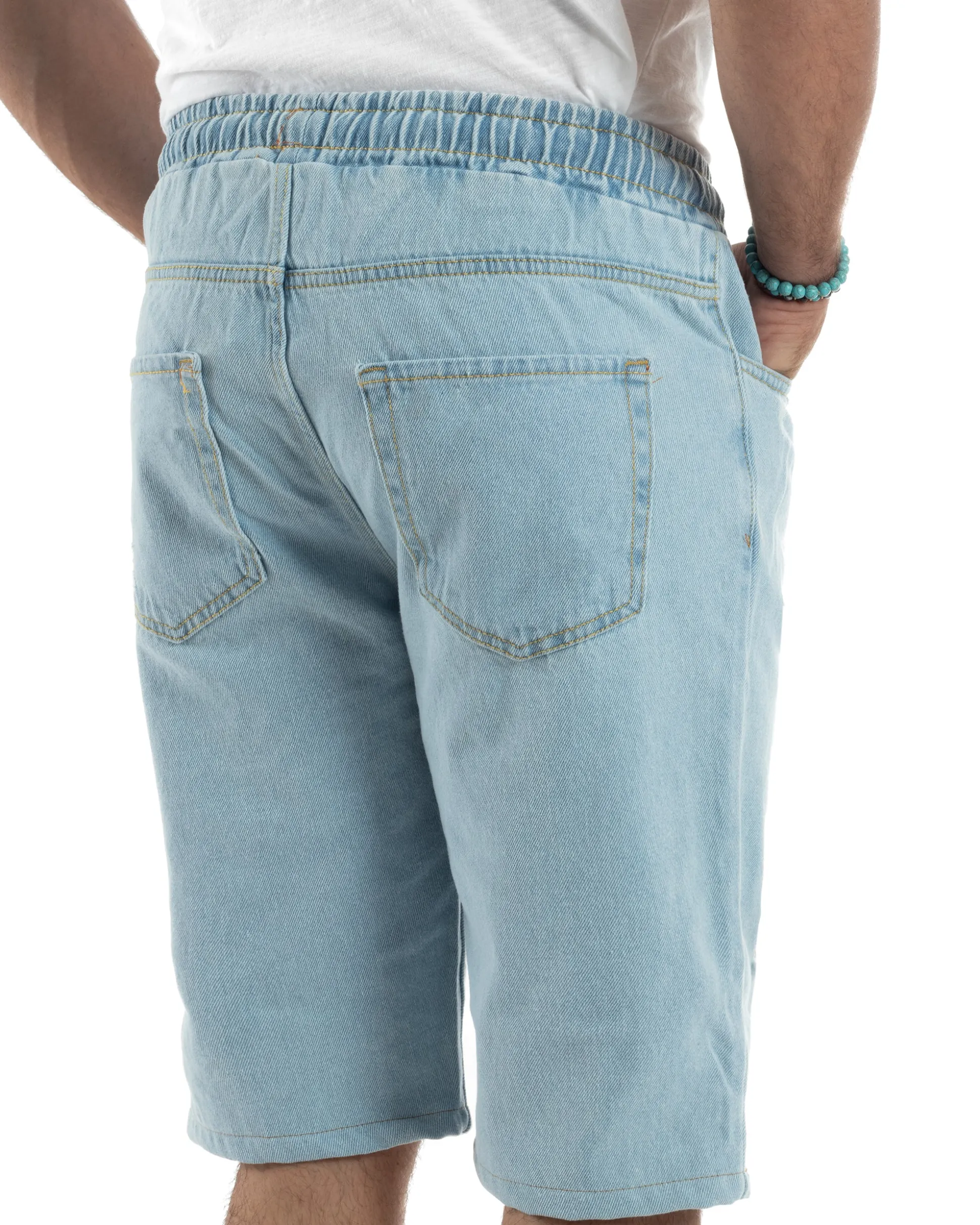 Bermuda jeans uomo pantalaccio basic regular fit coulisse denim chiaro GIOSAL-PC2029A