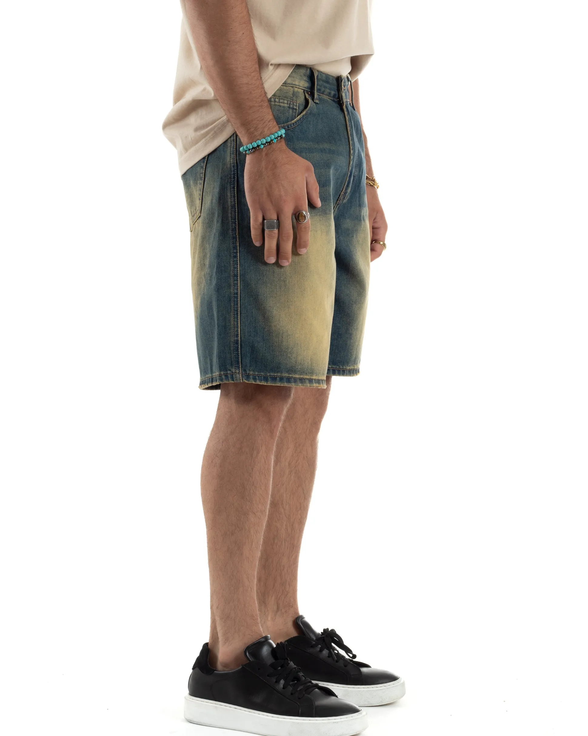Bermuda Jeans Uomo Sabbiato Pantaloni Denim Regular Fit PC1984A