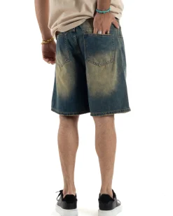 Bermuda Jeans Uomo Sabbiato Pantaloni Denim Regular Fit PC1984A