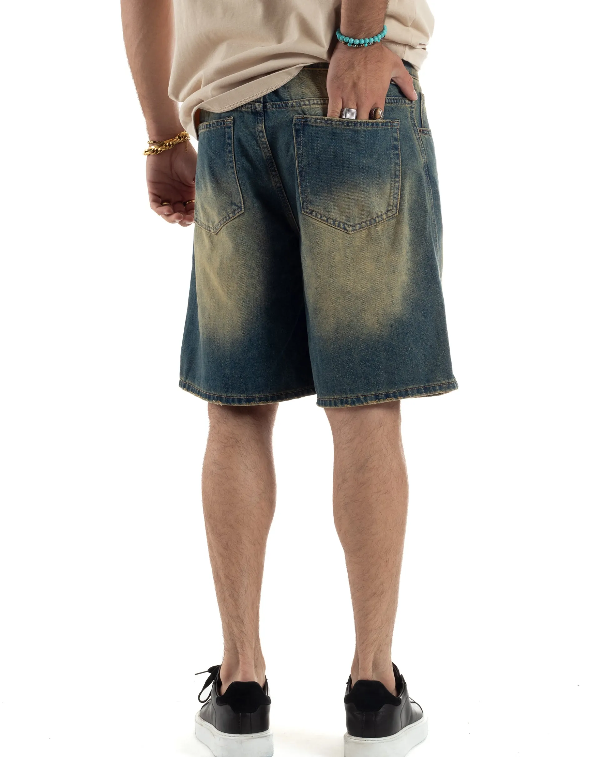Bermuda Jeans Uomo Sabbiato Pantaloni Denim Regular Fit PC1984A