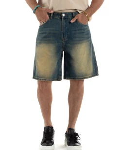 Bermuda Jeans Uomo Sabbiato Pantaloni Denim Regular Fit PC1984A