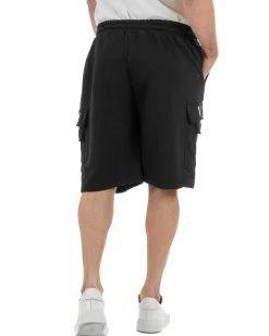 Bermuda jogger cargo uomo tasche laterali logo streetwear nero ICON-IUB003