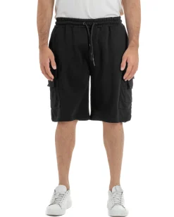 Bermuda jogger cargo uomo tasche laterali logo streetwear nero ICON-IUB003