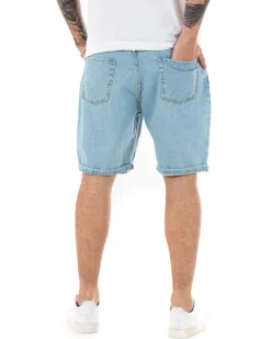Bermuda Pantaloncini Jeans Corti Uomo Stampa Teschio Cinque Tasche Casual Denim Chiaro GIOSAL-PC1848A