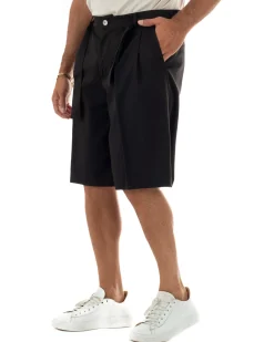 Bermuda pantaloncini uomo baggy fit pinces cintura in vita nero GIOSAL-PC2066A