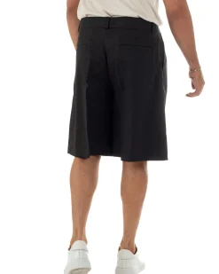 Bermuda pantaloncini uomo baggy fit pinces cintura in vita nero GIOSAL-PC2066A