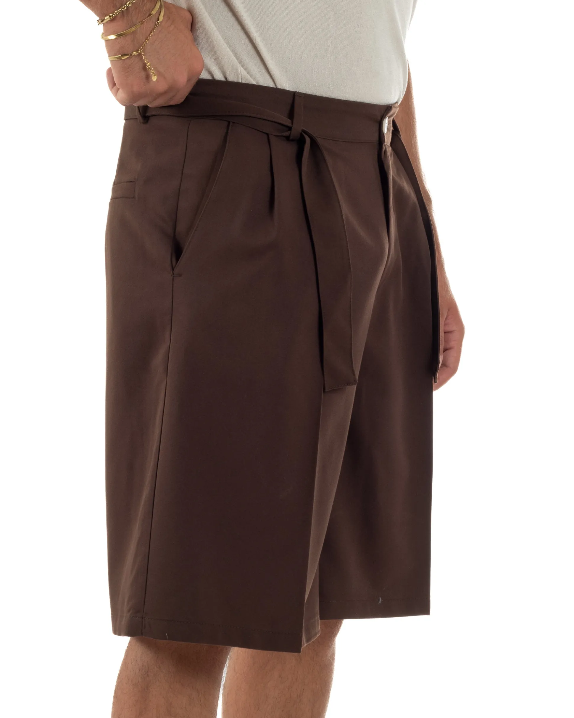 Bermuda pantaloncini uomo baggy fit pinces cintura in vita marrone GIOSAL-PC2064A
