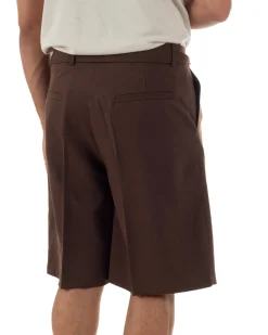 Bermuda pantaloncini uomo baggy fit pinces cintura in vita marrone GIOSAL-PC2064A