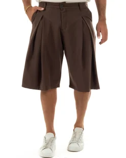 Bermuda pantaloncini uomo baggy fit pinces marrone GIOSAL-PC2061A
