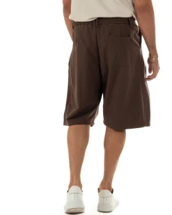 Bermuda pantaloncini uomo baggy fit pinces marrone GIOSAL-PC2061A